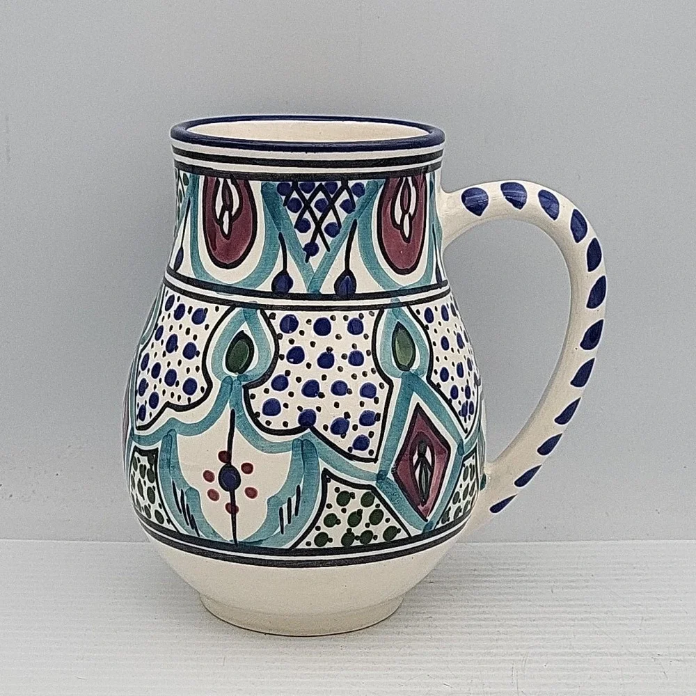 Mediterranean Le Souk Ceramique Hand‎ Painted Floral Pitcher/Mug  Multicolor
